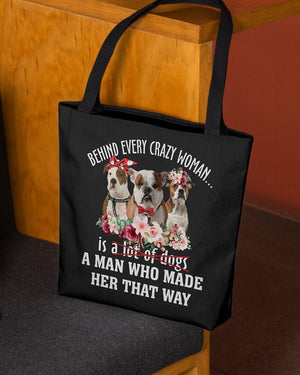 American Bulldog 1-Crazy Woman Cloth Tote Bag