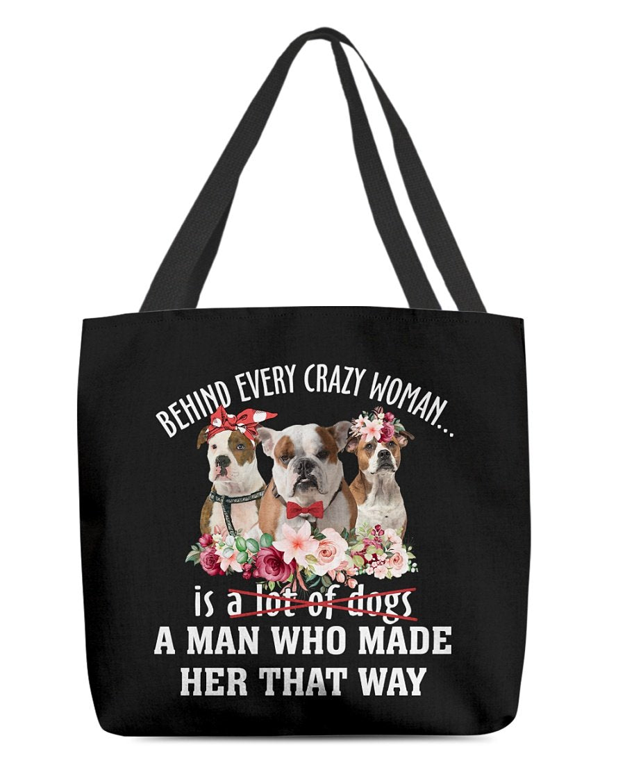 American Bulldog 1-Crazy Woman Cloth Tote Bag
