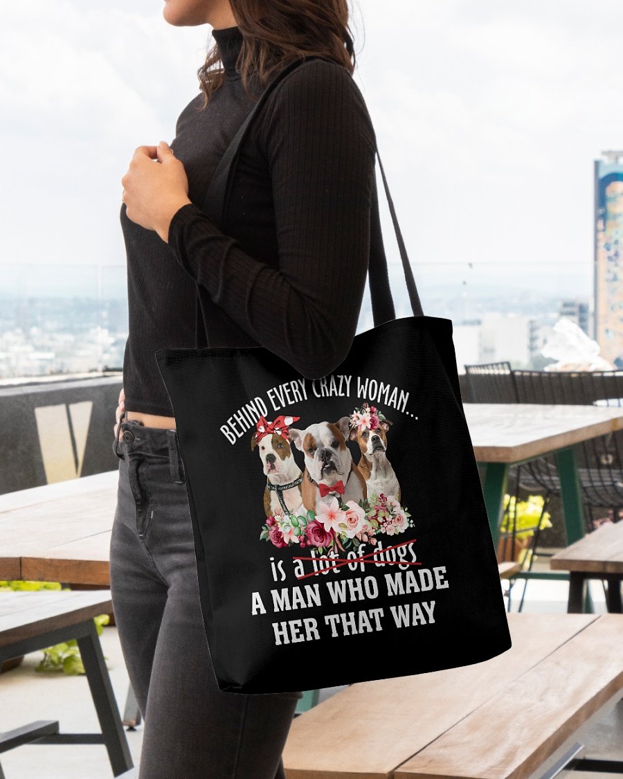 American Bulldog 1-Crazy Woman Cloth Tote Bag