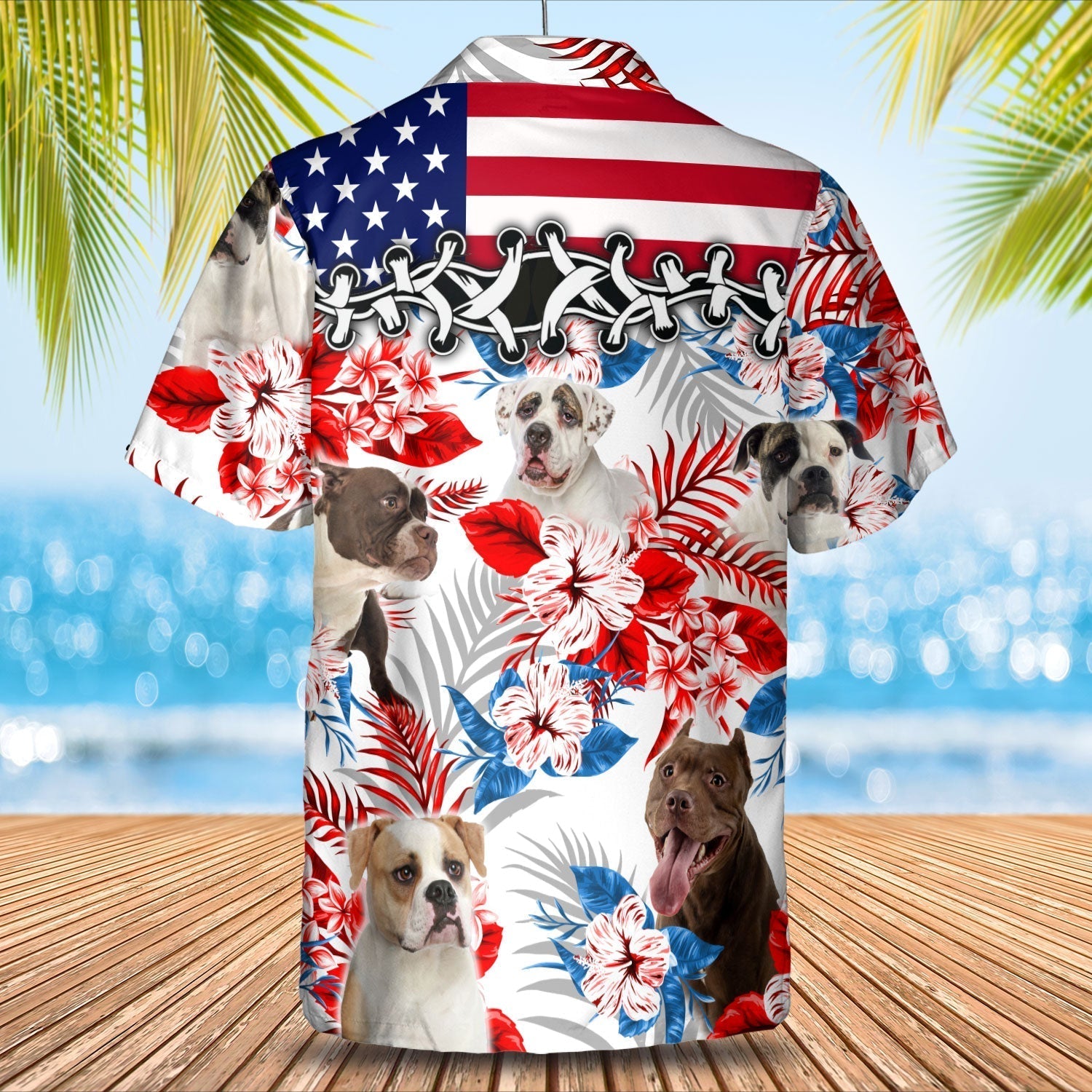 American Bulldog American Flag Hawaiian Shirt