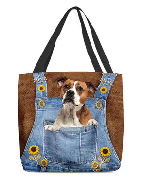 American Bulldog And Sunflower-Cloth Tote Bag