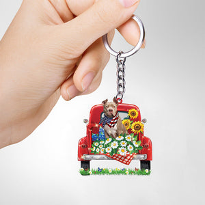 American Bully-Red Truck Flat Acrylic Keychain