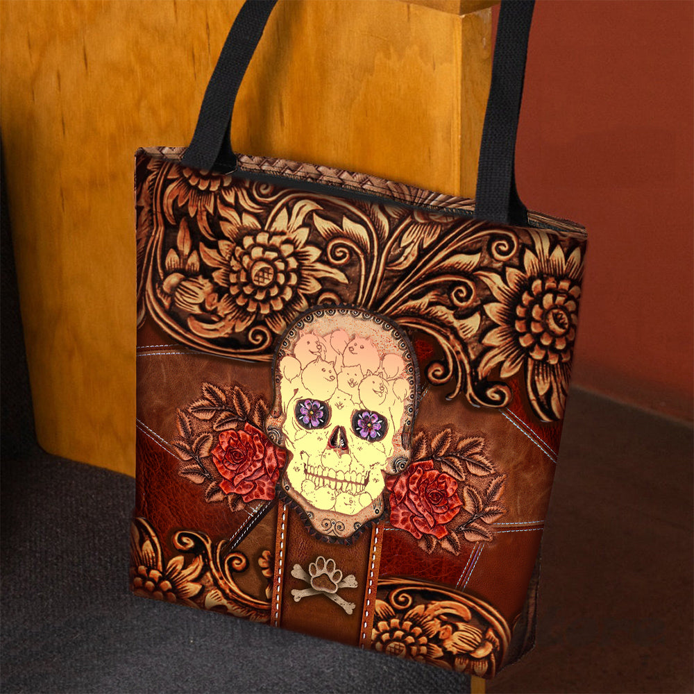 American Eskimo 2 Skull Flower Cloth Tote Bag