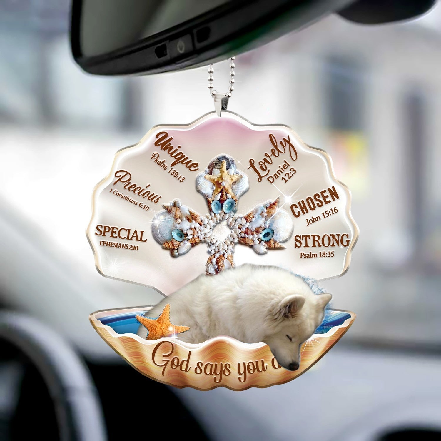 American Eskimo2-You Are Cross In Seashell-Two sides ornament