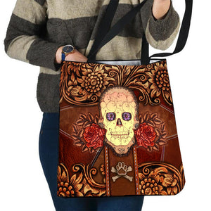 American Eskimo 2 Skull Flower Cloth Tote Bag