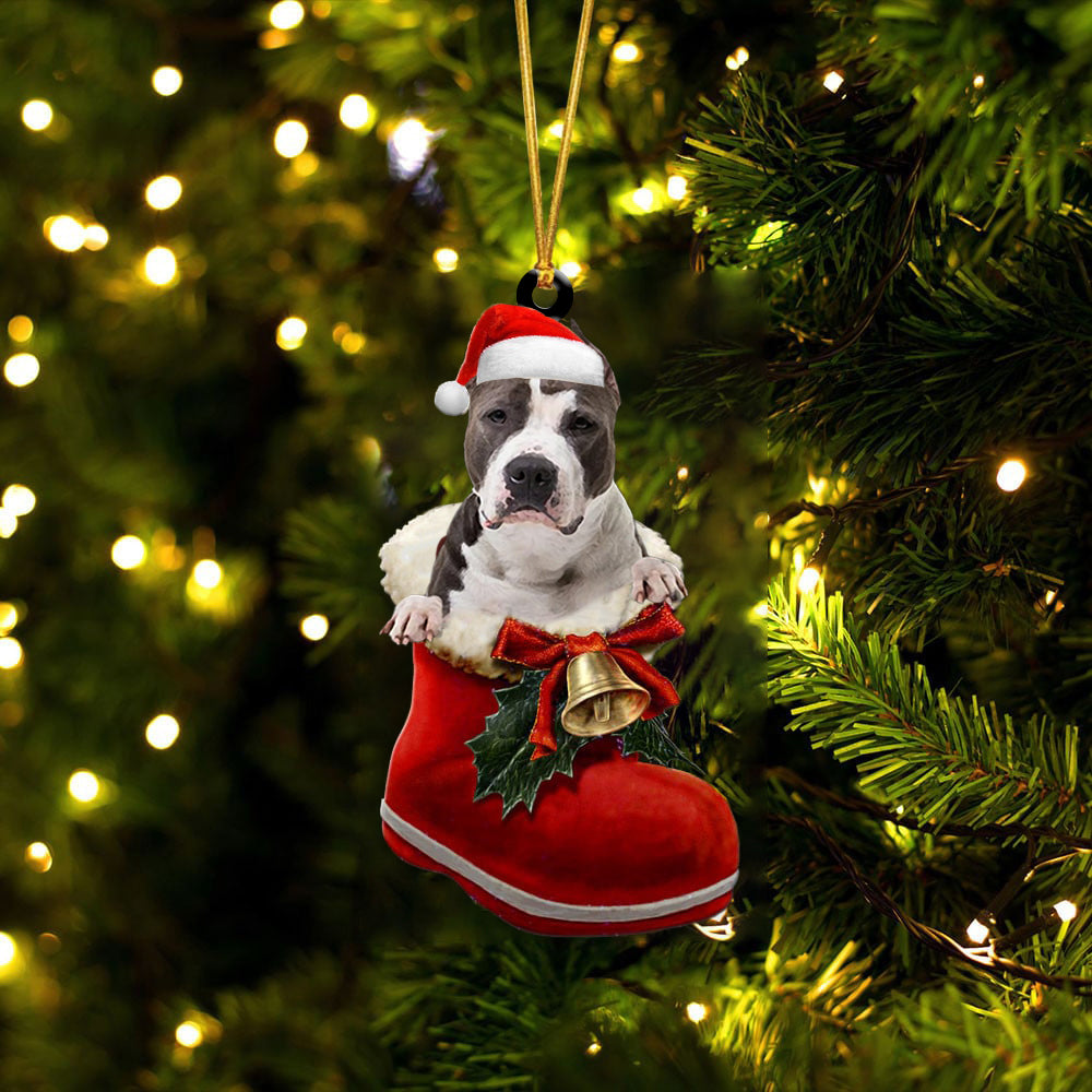 American Pit Bull Terrier-1-In Santa Boot Christmas-Two Sided Ornament