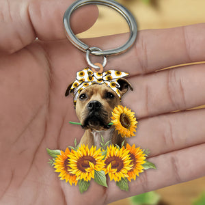 American Staffordshire Terrier-Dog Mom Keychain