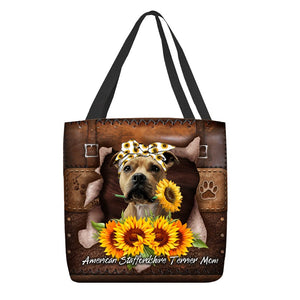 American Staffordshire Terrier-Sunflower&Dog Mom Cloth Tote Bag