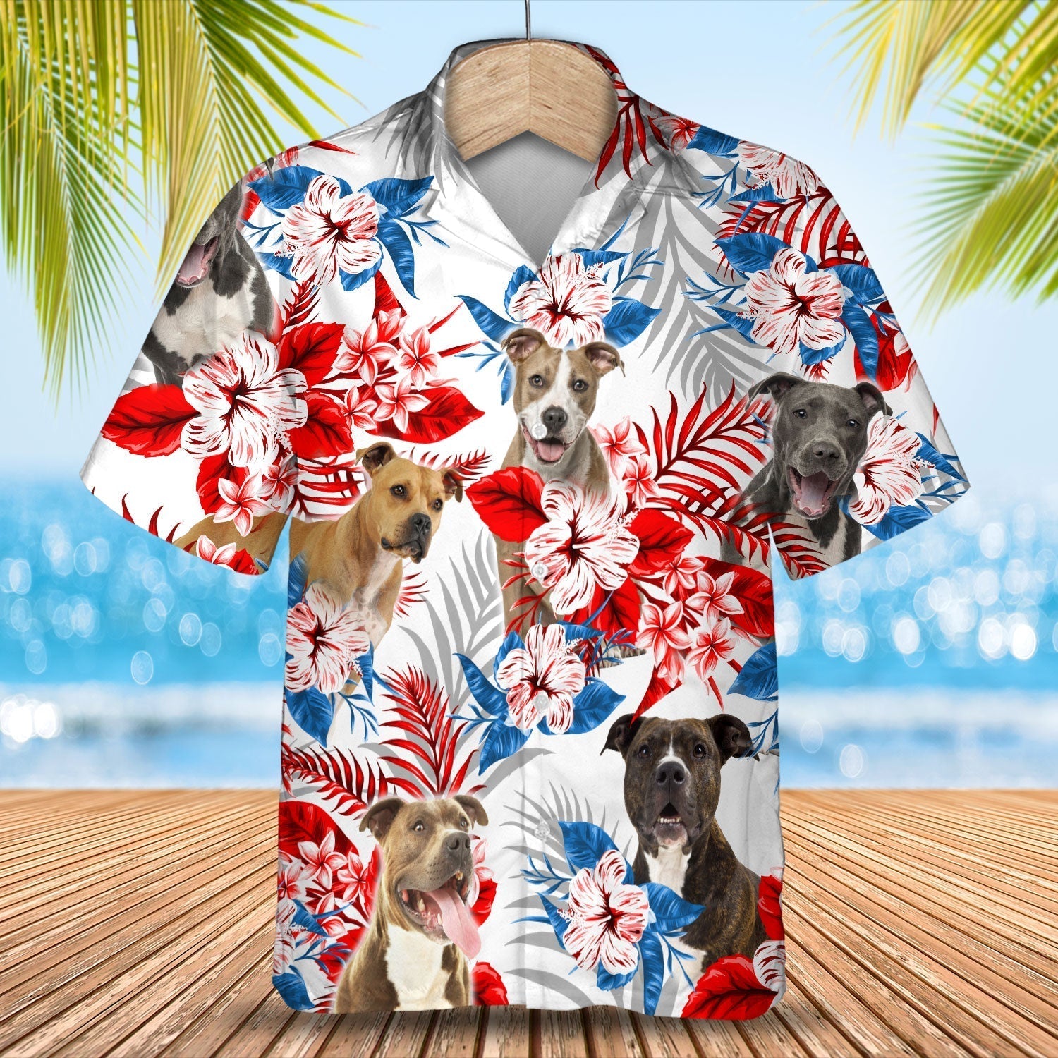 American Staffordshire Terrier American Flag Hawaiian Shirt