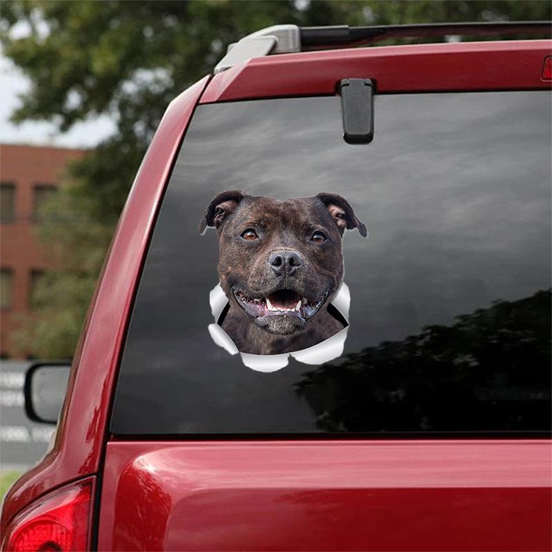 Cute American Staffordshire Terrier CRACK CAR STICKER
