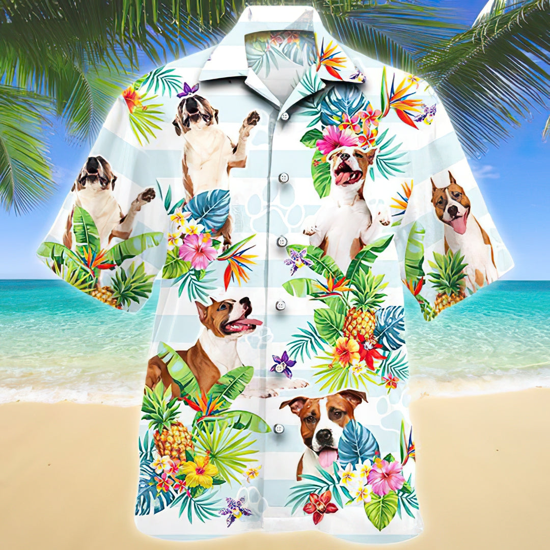 American Staffordshire Terrier Tropical Flower Hawaiian Shirt