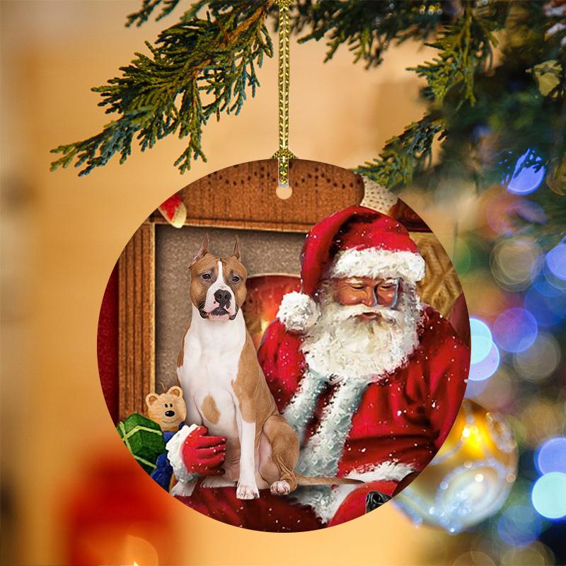 American Staffordshire Terrier With Santa Christmas Ornament