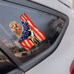 Apricot Poodle-American Flag Front Car Sticker