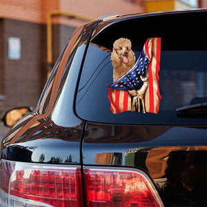 Apricot Poodle-American Flag Front Car Sticker