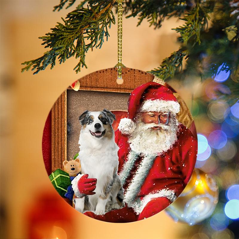 Australian-Shepherd With Santa Christmas Ornament