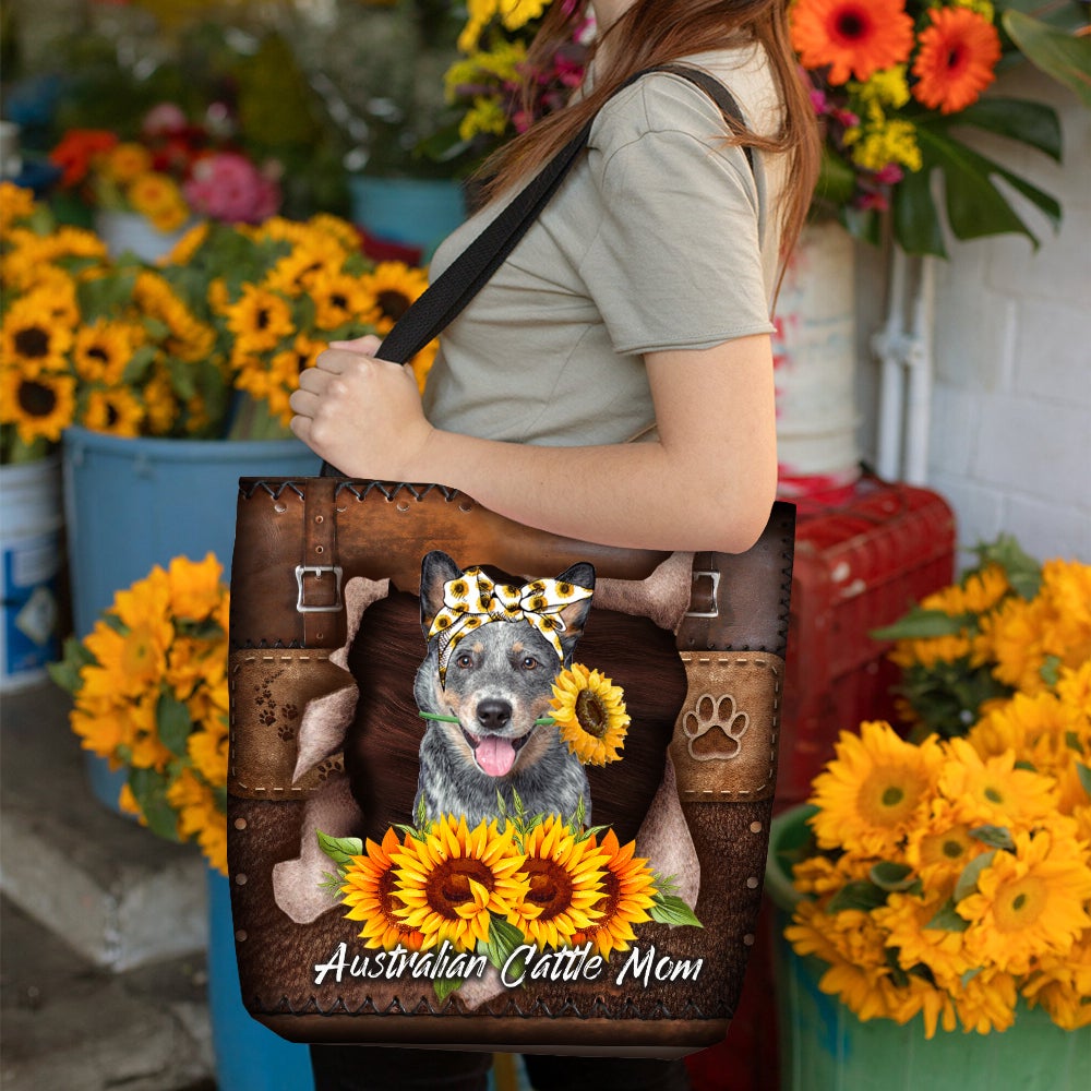 Australian Cattle-Sunflower&Dog Mom Cloth Tote Bag