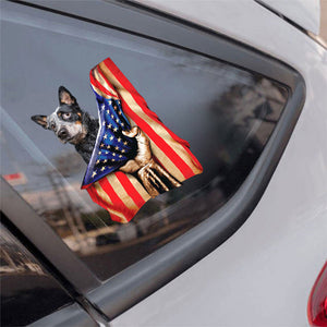 Australian Cattle Dog-American Flag Front Car Sticker