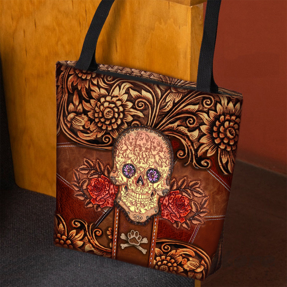 Australian Cattle Dog Skull Flower Cloth Tote Bag