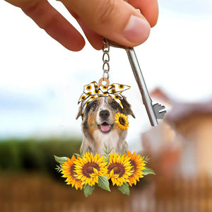 Australian Shepherd-Dog Mom Keychain