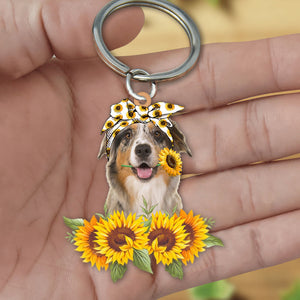 Australian Shepherd-Dog Mom Keychain