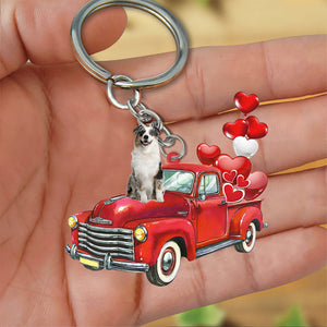 Australian Shepherd-Red Sports Car flat Acrylic Keychain