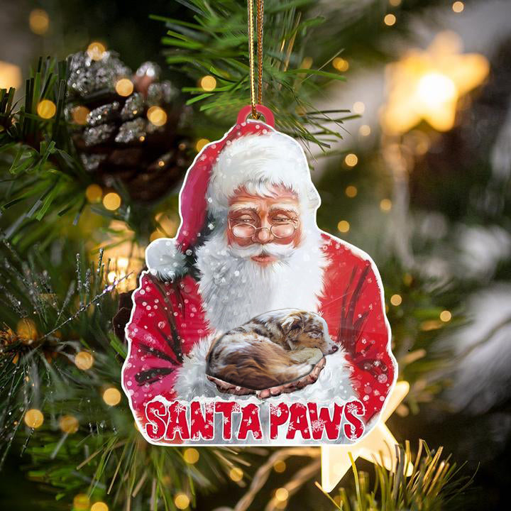 Australian Shepherd-Santa Paws-Two Sided Ornament