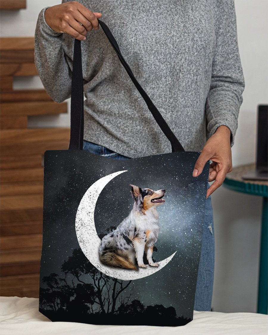 Australian Shepherd-Sit On The Moon-Cloth Tote Bag