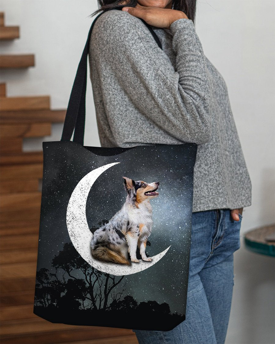 Australian Shepherd-Sit On The Moon-Cloth Tote Bag