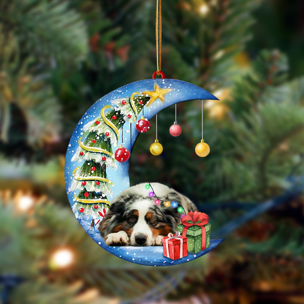 Australian Shepherd-Sleep On The Moon Christmas Two Sided Ornament