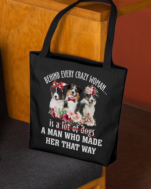 Australian Shepherd 1-Crazy Woman Cloth Tote Bag