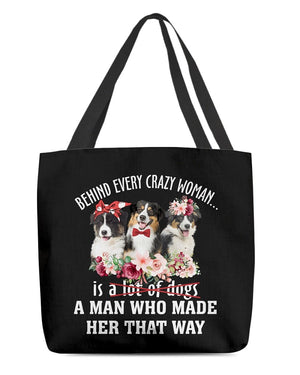 Australian Shepherd 1-Crazy Woman Cloth Tote Bag