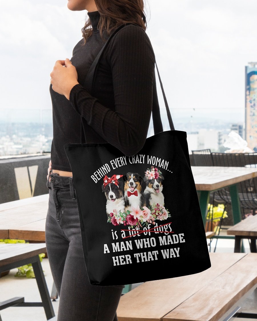 Australian Shepherd 1-Crazy Woman Cloth Tote Bag