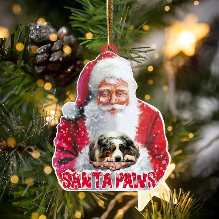 Australian Shepherd1-Santa Paws-Two Sided Ornament