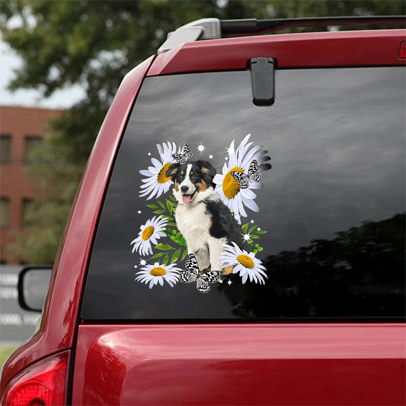 Australian Shepherd 2 -Daisy flower CAR STICKER