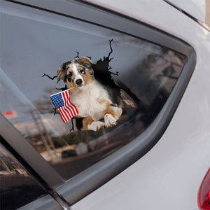 Australian Shepherd And American Flag Independent Day Car Sticker Decal