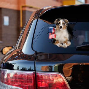 Australian Shepherd And American Flag Independent Day Car Sticker Decal