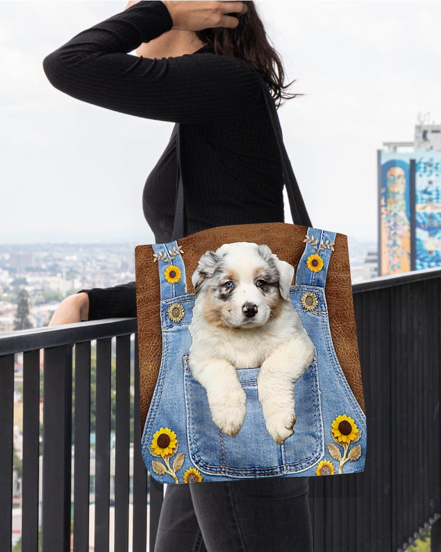 Australian Shepherd And Sunflower-Cloth Tote Bag