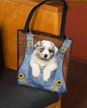 Australian Shepherd And Sunflower-Cloth Tote Bag