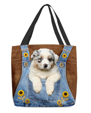 Australian Shepherd And Sunflower-Cloth Tote Bag