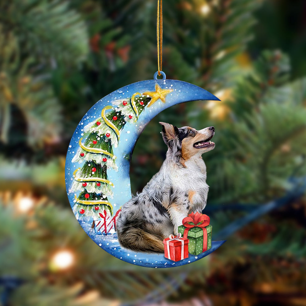 Australian Shepherd Sit On The Blue Moon-Two Sided Ornament