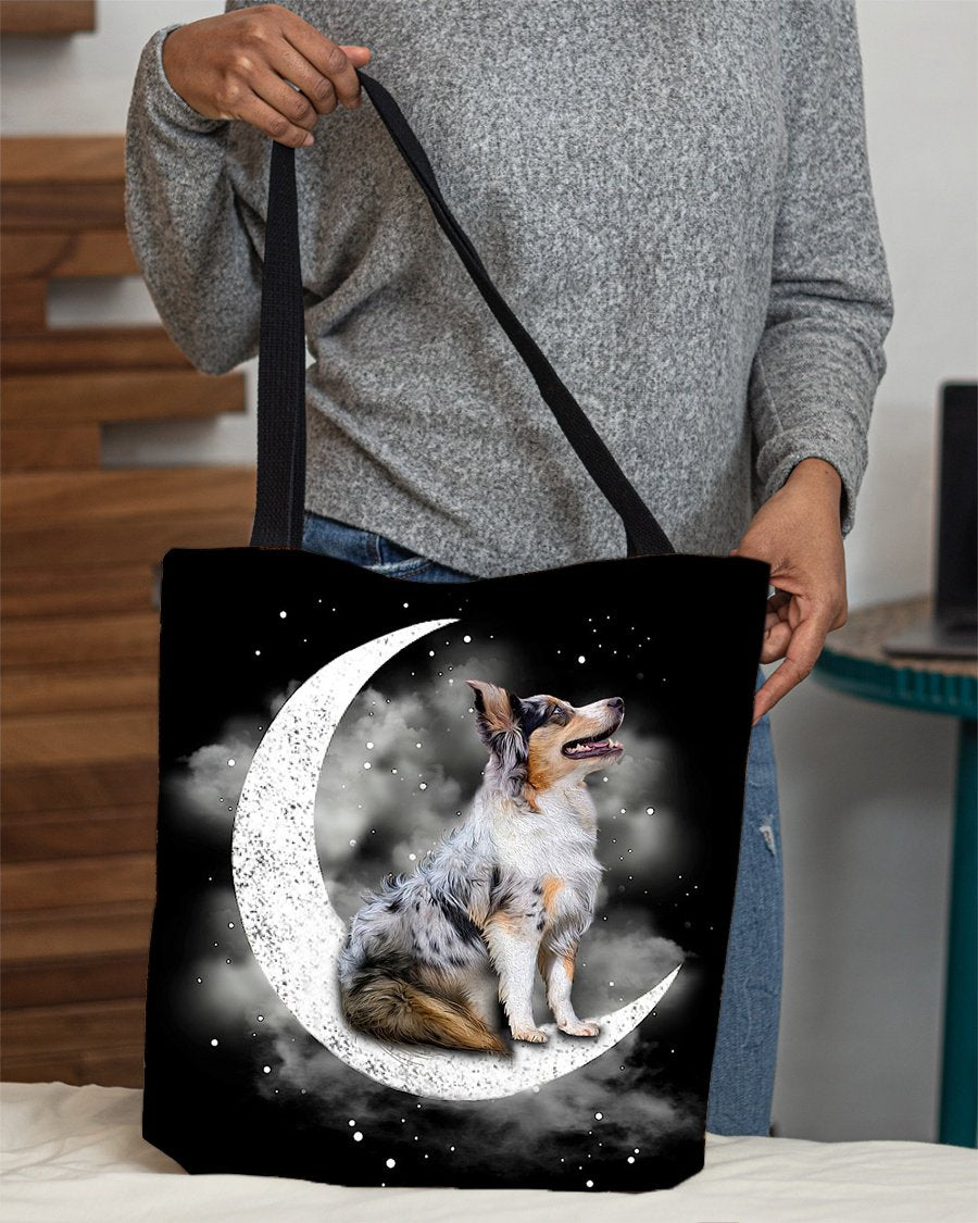 Australian Shepherd Sit On The Moon With Starts-Cloth Tote Bag