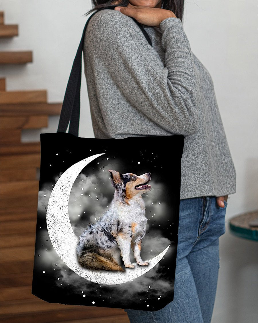Australian Shepherd Sit On The Moon With Starts-Cloth Tote Bag