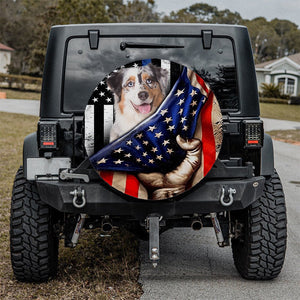 Australian Shepherd Inside American Flag Independence Day Spare Tire Cover