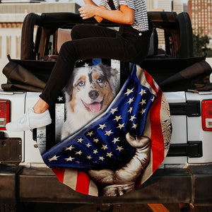 Australian Shepherd Inside American Flag Independence Day Spare Tire Cover