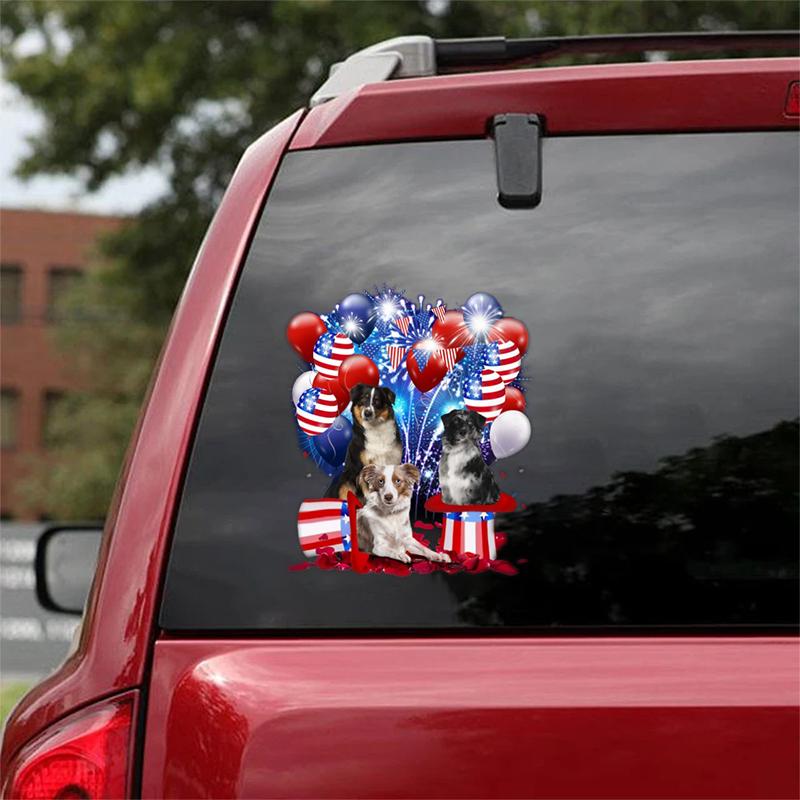 Australian Shepherds - Fireworks Celebration Car Sticker