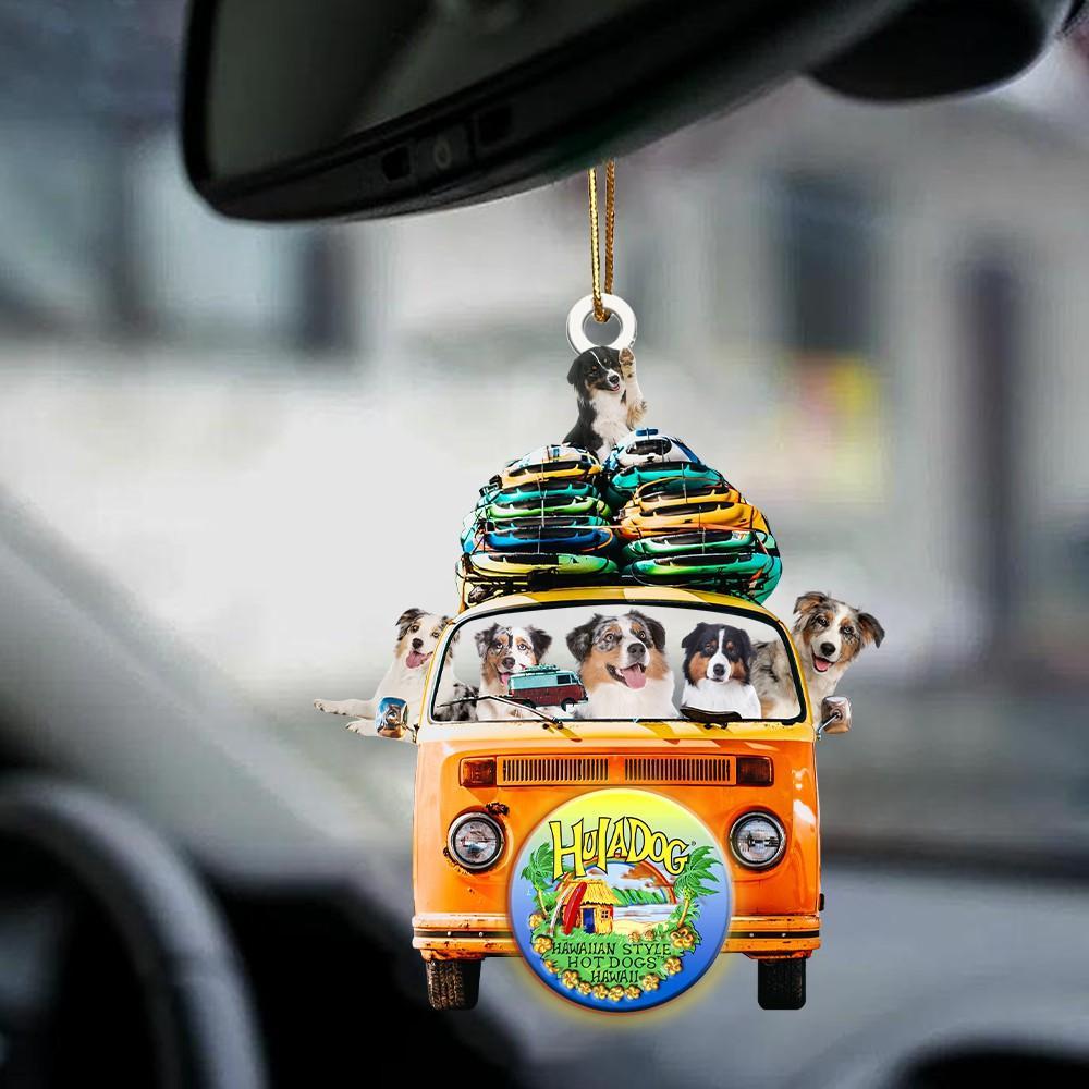 Australian Shepherd-Orange Hippie Van-Two Sided Ornament