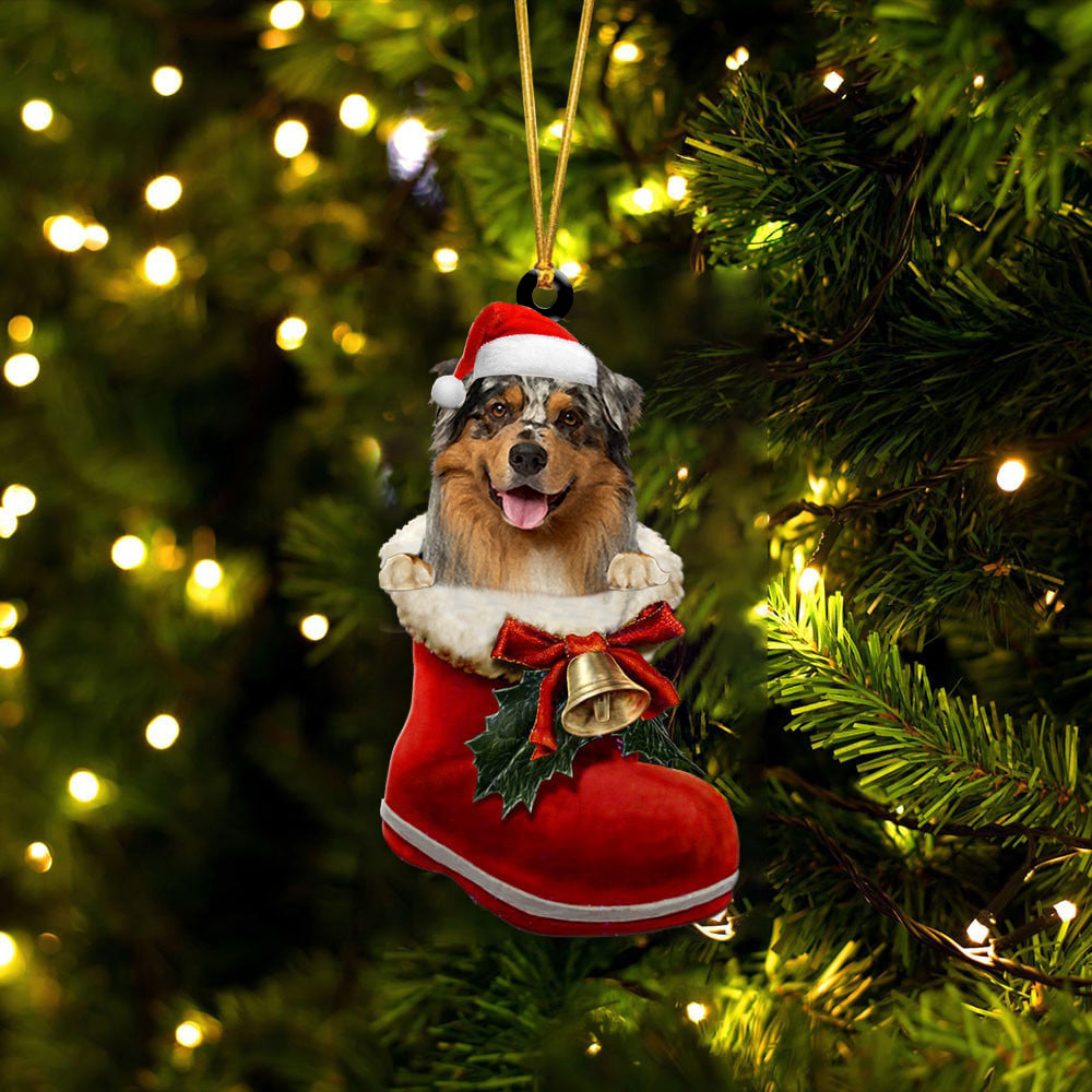 Australian Terrier (3)-1-In Santa Boot Christmas-Two Sided Ornament