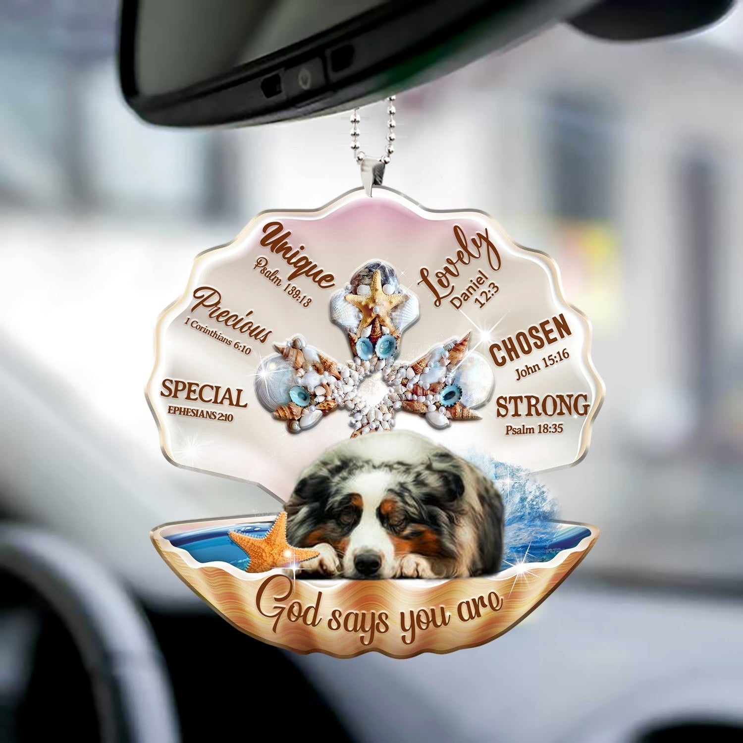 Australian shepherd2-You Are Cross In Seashell-Two sides ornament