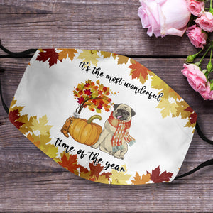 Autumn leaves Pumpkin Pug EZ03 1708 Face Mask