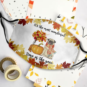 Autumn leaves Pumpkin Pug EZ03 1708 Face Mask